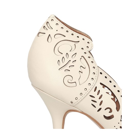 Kremowe czółenka peep toe kazar-com bezowy Czółenka skórzane