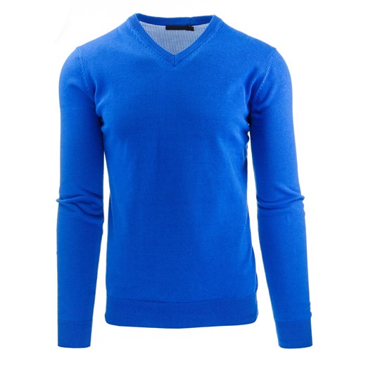 Sweter męski niebieski (wx0756) dstreet niebieski wiosna
