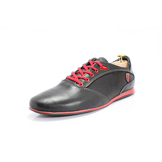 KENT 511F CZARNO-CZERWONE - Skórzane buty męskie - Smart Casual sklep-obuwniczy-kent szary oryginalne