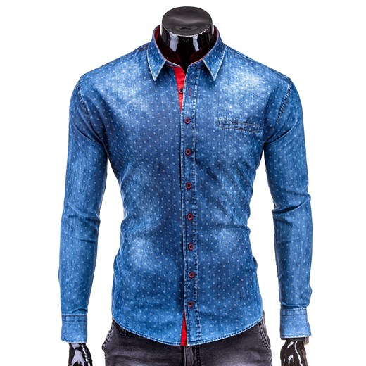 Koszula K194 - JEANSOWA ombre niebieski Koszule jeansowe męskie
