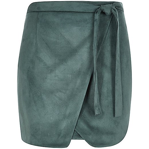 Blue faux suede wrap mini skirt   River Island  