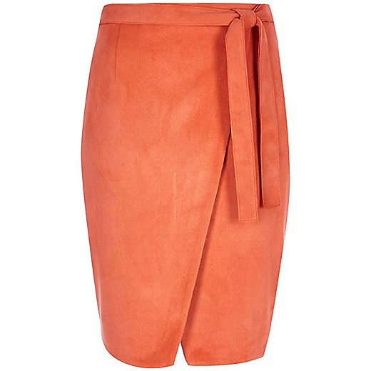 Orange faux suede wrap skirt   River Island  