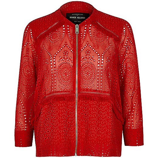 Red crochet bomber jacket 
