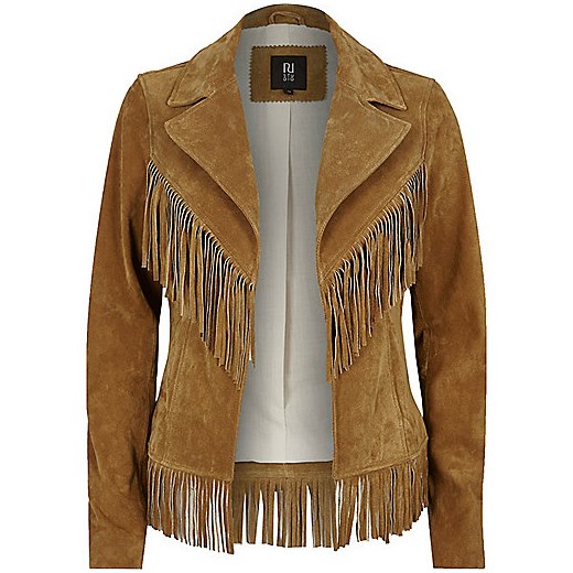 Tan brown suede fringed Western jacket 