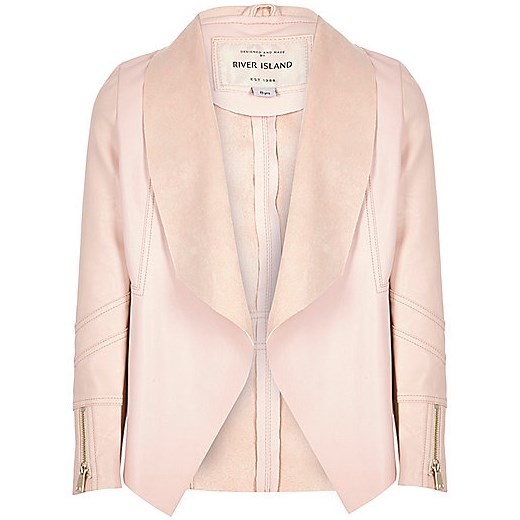 Girls light pink leather-look draped jacket 