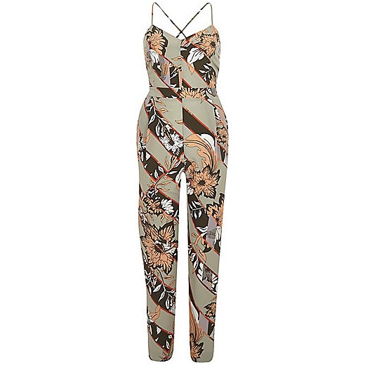 Green floral print tapered jumpsuit  River Island   