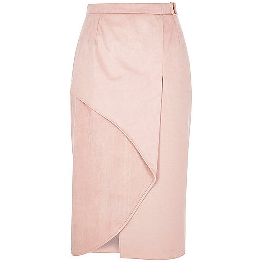 Light pink faux suede wrap pencil skirt   River Island  