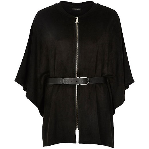Black faux suede belted cape 
