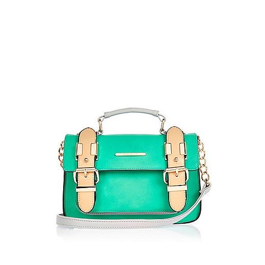 Green faux suede mini satchel bag 