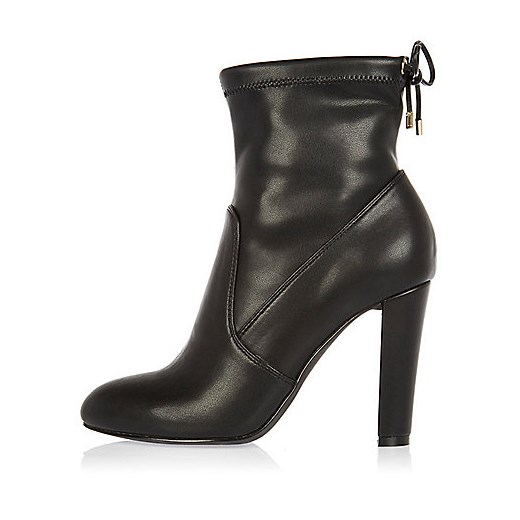 Black tie back heeled ankle boots 