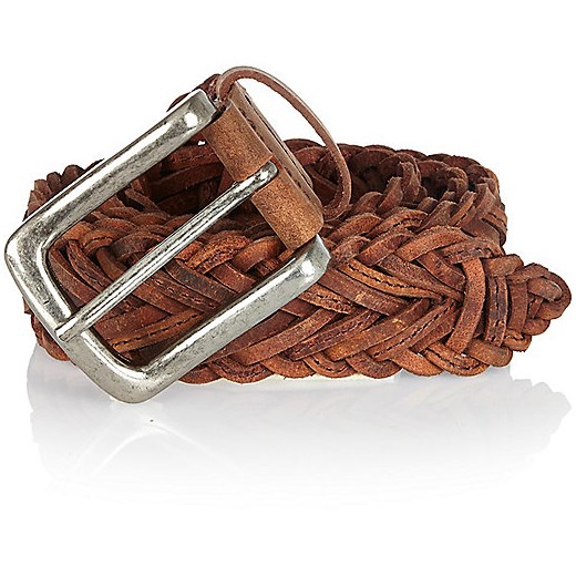 Brown leather plaited belt 