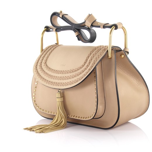 Chloé Kobiety Skórzana torebka na ramię Hudson z frędzlami i plecionką beżowa Chloé Budapester.com