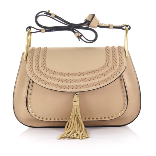Chloé Kobiety Skórzana torebka na ramię Hudson z frędzlami i plecionką beżowa Chloé Budapester.com