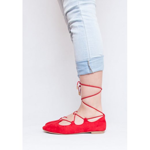 Czerwone baleriny z wiązaniami lace up /GG6-1 Q166 Sx200/ rozowy 37 pantofelek24.pl