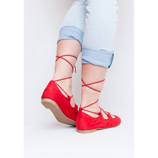 Czerwone baleriny z wiązaniami lace up /GG6-1 Q166 Sx200/ rozowy 36 pantofelek24.pl