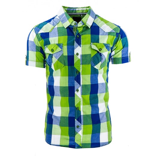 Koszula męska zielono-niebieska (kx0647) zielony  XL DSTREET
