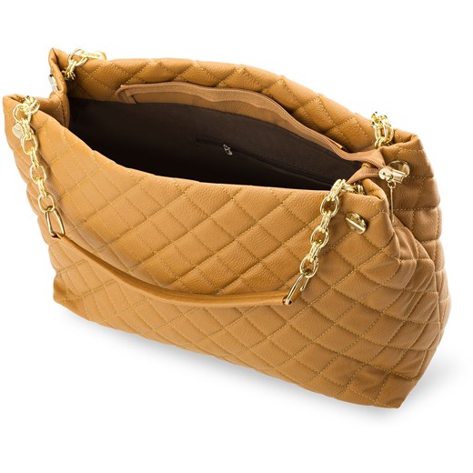 TOREBKA DAMSKA SHOPPER BAG PIKOWANA ŁAŃCUCH NITY - CZARNA zolty world-style.pl