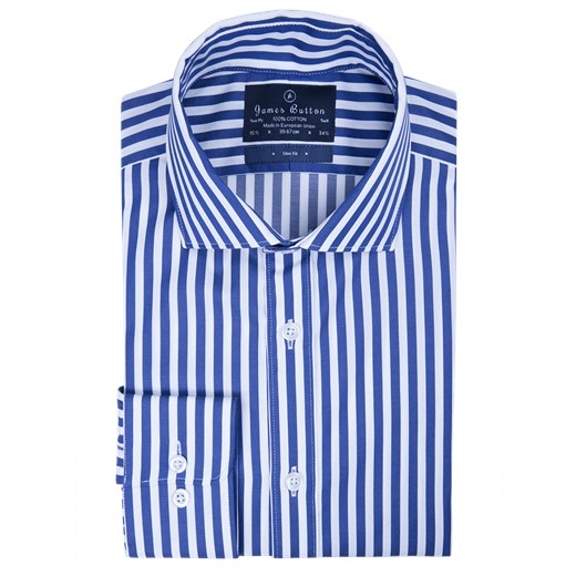 Stripes Dark Blue Two-Ply Cotton Luxury Twill Slim Fit Shirt
