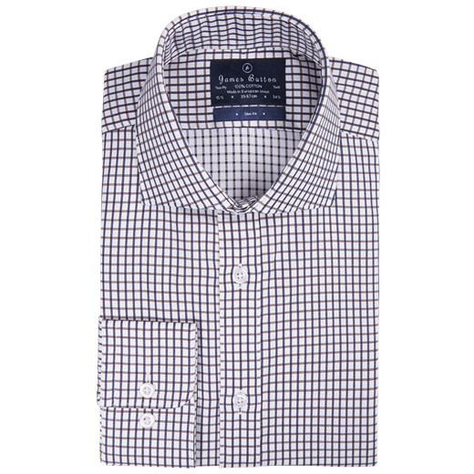 Check Brown Navy Two-Ply Twill Slim Fit Shirt