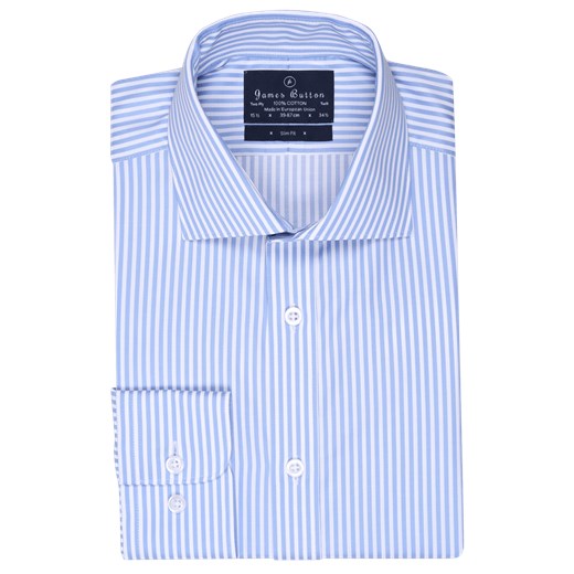 Small Light Blue Stripes Two-Ply Twill Slim Fit Shirt