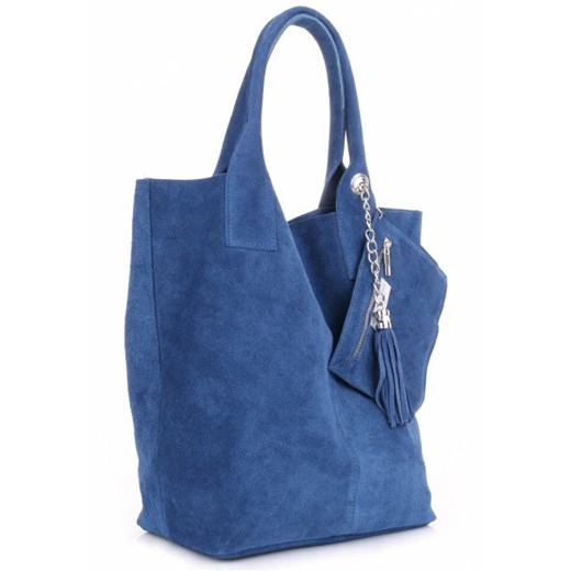 Shopperbag Skóra naturalna Zamszowa Genuine Leather niebieska  niebieski  torbs.pl