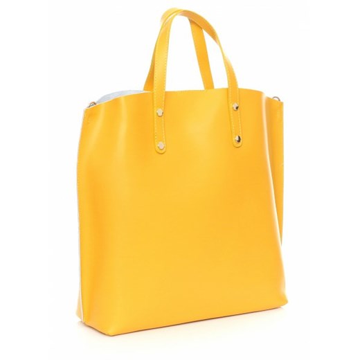 Torebka Skórzana Shopperbag z Kosmetyczką Żółta