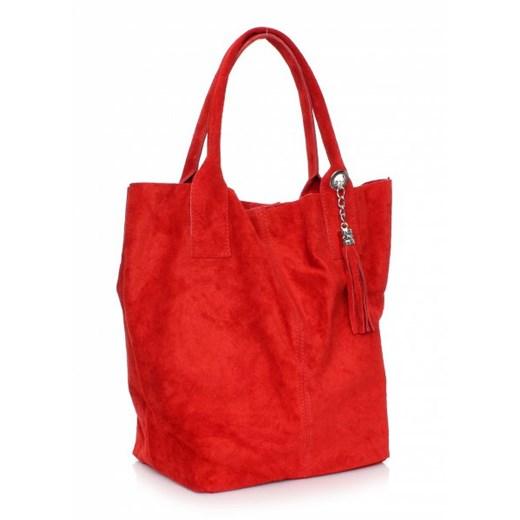 Torebka skórzana typu Shopperbag zamsz naturalny Czerwona (kolory)