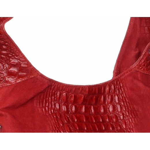 Włoskie Torebki Skórzane Shopper Vera Pelle wzór Aligatora  Czerwona (kolory)