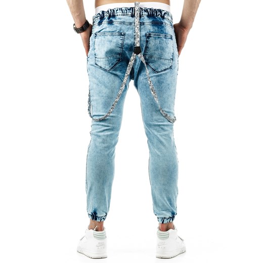 Spodnie joggery męskie niebieskie (ux0670) niebieski Jeans M DSTREET