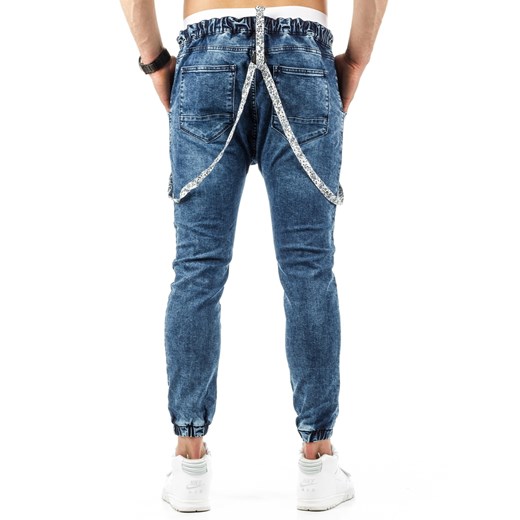 Spodnie joggery męskie granatowe (ux0672) niebieski Jeans L DSTREET