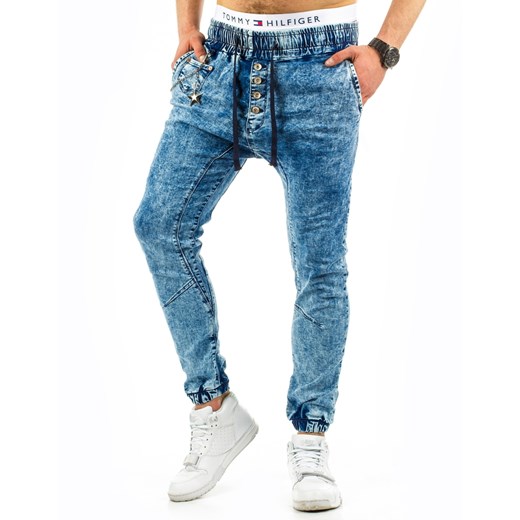 Spodnie joggery męskie niebieskie (ux0675) niebieski Jeans S DSTREET