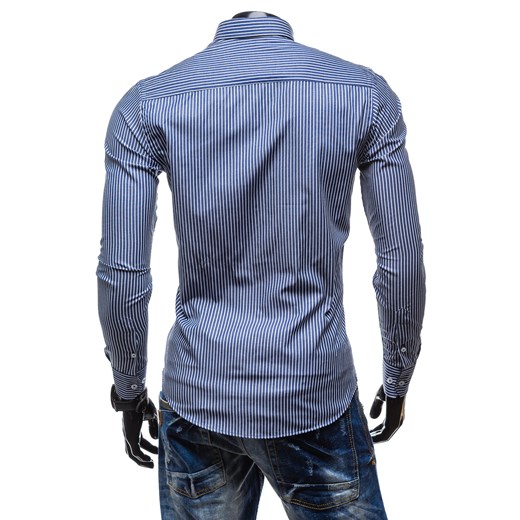 Granatowa koszula męska z długim rękawem Denley 0745