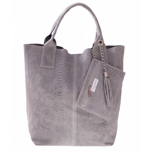 Shopperbag torebka Skórzana wzory 3D Jasno Szara (kolory) Genuine Leather szary  PaniTorbalska