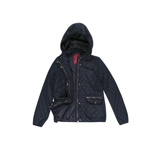 Kurtka damska  przejściowa  z kieszeniami, rozpinana, pikowana, z odpinanym kapturem