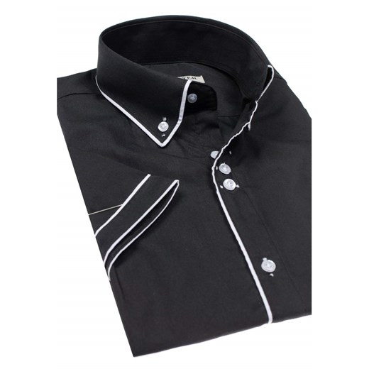 Czarna koszula męska z krótkim rękawem Denley 6507