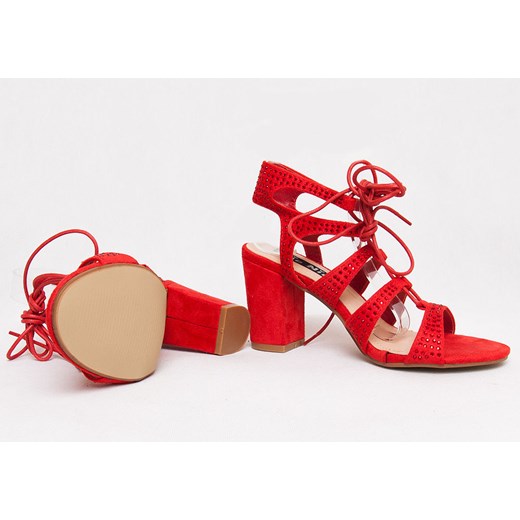 Czerwone sandały z wiązaniami lace up /A2-2 AB21 Sx300/ bezowy  41 pantofelek24.pl