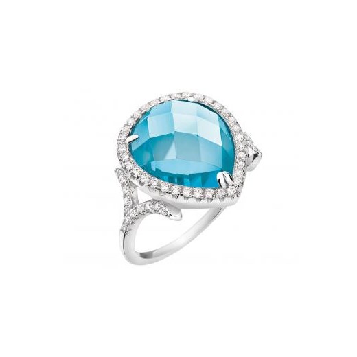 Pierścionek srebrny ze szkłem i cyrkoniami Apart niebieski  