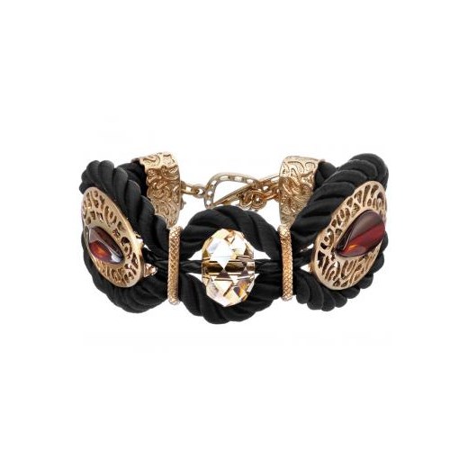 Bransoleta z mosiądzu, z bursztynami i kryształem brazowy Apart  