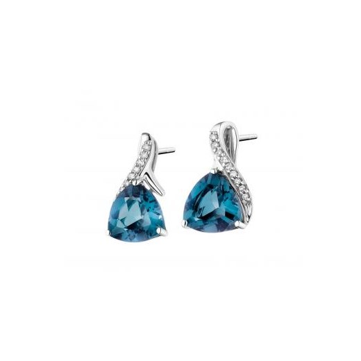 Kolczyki z białego złota z diamentami i topazami (London Blue) zielony Apart