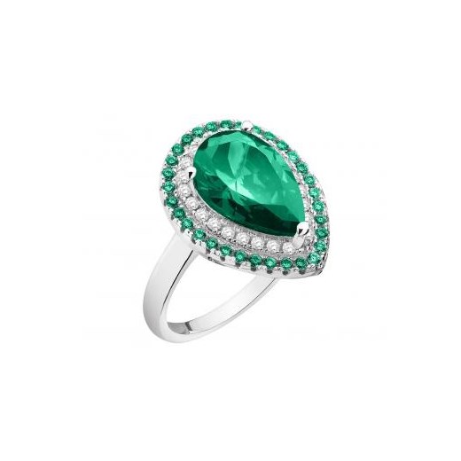 Pierścionek srebrny z cyrkoniami zielony Apart  