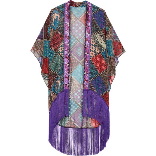 Bird of Paradise fringed printed silk-chiffon kimono Anna Sui fioletowy  NET-A-PORTER