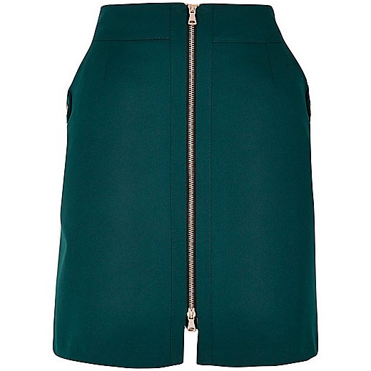 Dark green zip front mini skirt  River Island   