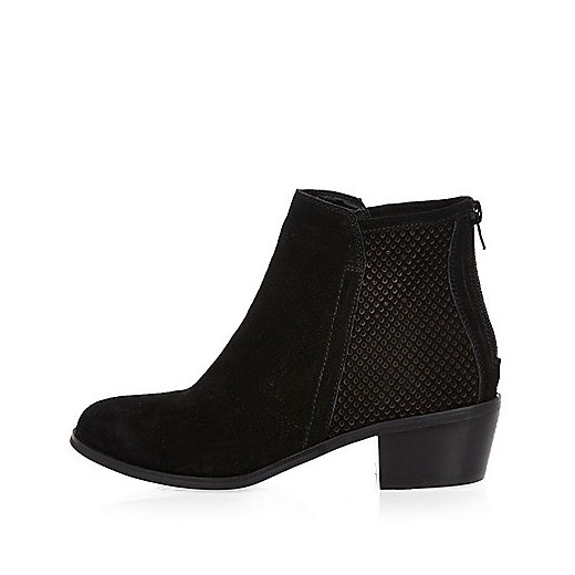 Black perforated suede ankle boots  River Island czarny  