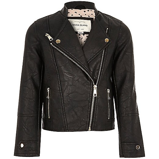 Girls black leather look biker jacket 