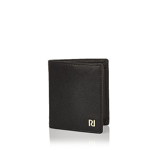 Black textured leather fold out wallet  River Island szary  