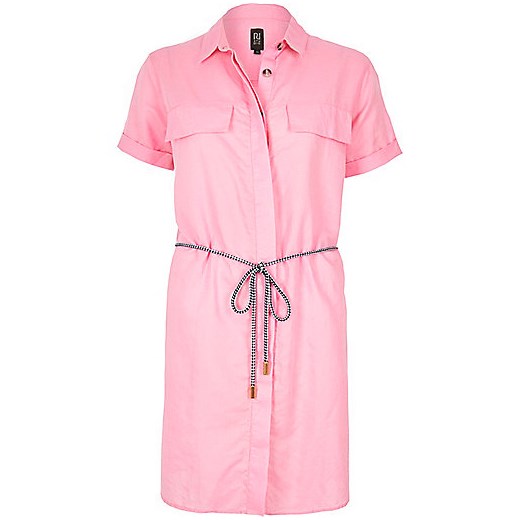 Pink linen-rich shirt dress   River Island  