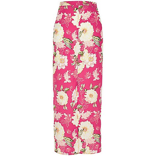Pink floral print maxi skirt  River Island   