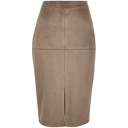 Brown faux suede pencil skirt  River Island   