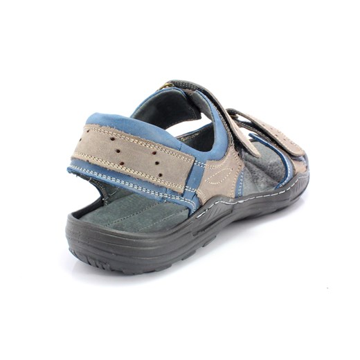 KENT 295 SZARY-NIEBIESKI - Nowoczesne sandały męskie skórzane zapinane na rzep Kent niebieski 40 Sklep Obuwniczy KENT
