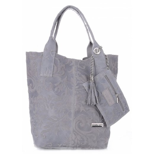 Modna Torebka Skórzana Shopper Bag Renomowanej Firmy VITTORIA GOTTI Made in Italy Szara    torbs.pl